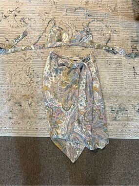 Lena Pastel Paisley Crop Top and Wrap Skirt Set - Pink, Blue, Cream